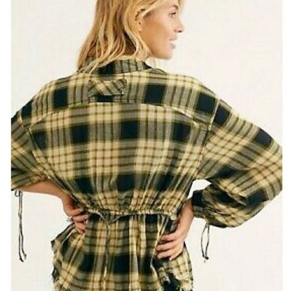 NEW $118 Free People Pacific Dawn Plaid Shirt XS Black - Picture 11 of 15